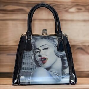 Marilyn Monroe 3D retro handbag shoulder bag black patent bag purse